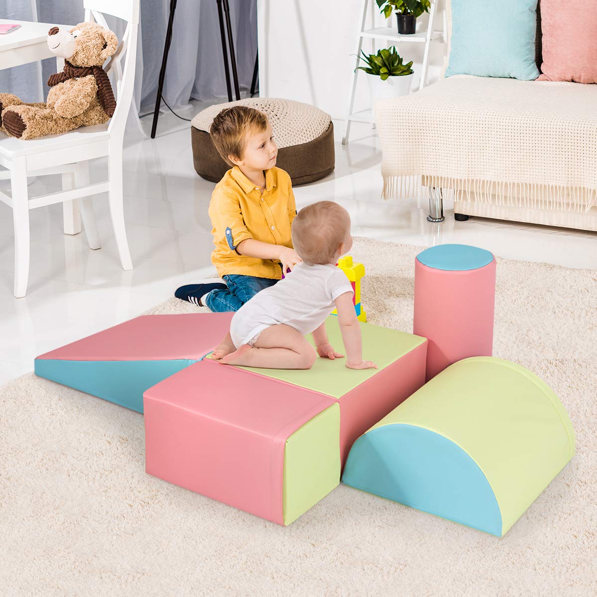 5-Piece Kids Climb & Crawl Activity Playset, Lightweight Soft Foam Block Activity Play Structures