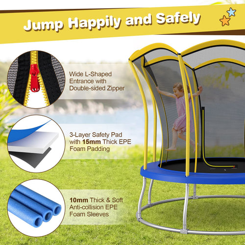 8FT/ 10FT Kids Trampoline, Galvanized Steel Frame, Indoor Outdoor Unique Flower Shape Trampoline