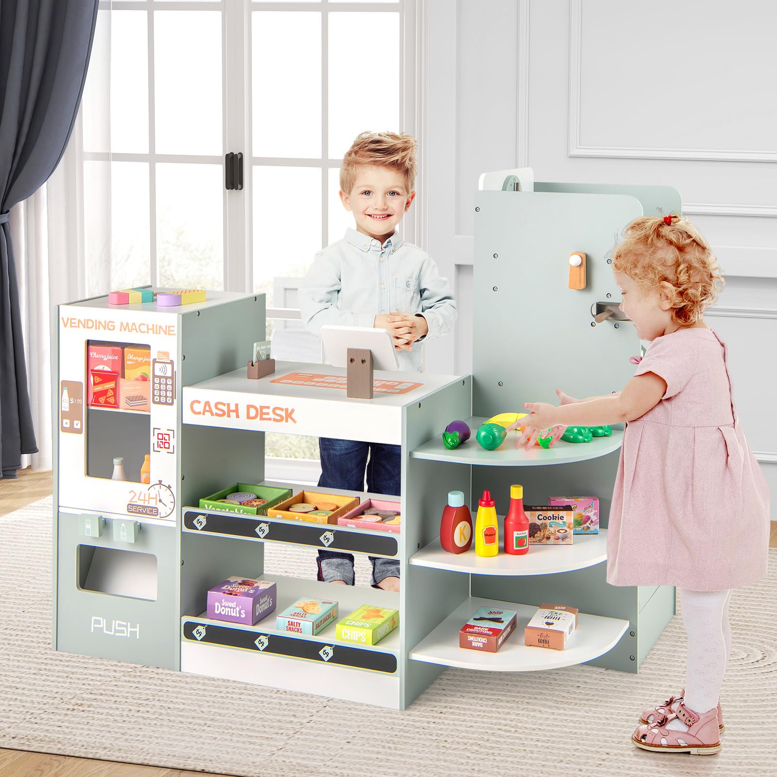 Grocery Store Playset, Kids Play Store, Wooden Supermarket Playset