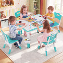Kids Table and 4 Chairs Set, Height Adjustable Children Activity Desk with Graffiti Desktop 2 Storage Boxes
