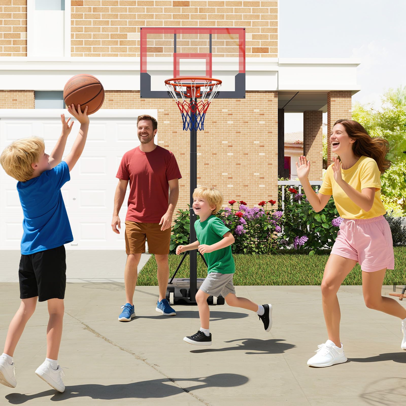OLAKIDS Basketball Hoop Outdoor Portable 1.4-2.5m Height Adjustable Goal System with Wheels Shatterproof Backboard