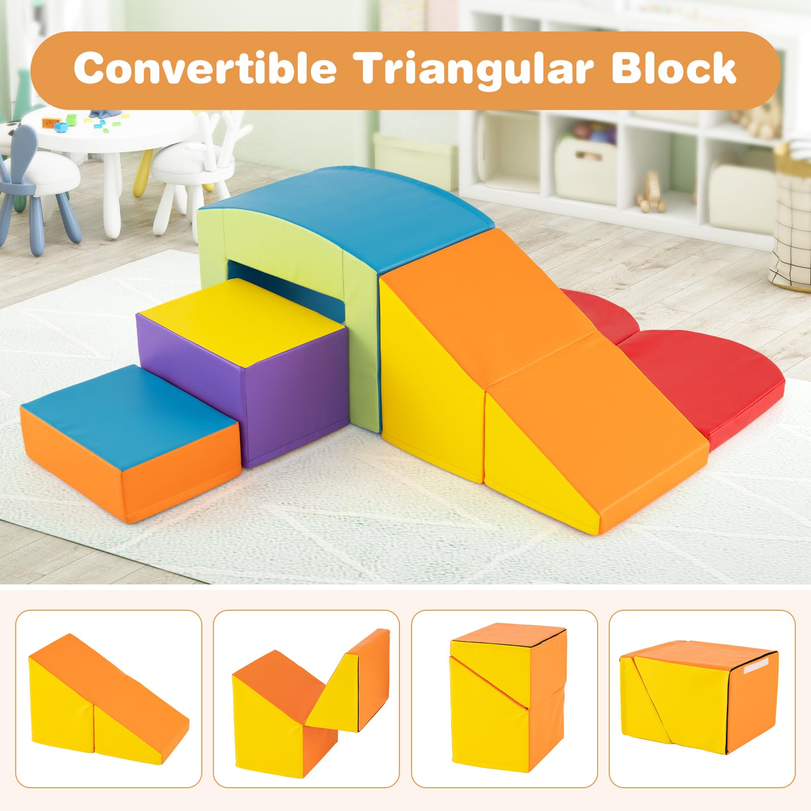 6 Pieces Foam Climbing Blocks with Tunnel Stairs and Ramp for 12 Months+