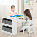 Toddler Art Craft Play Wood Activity Desk with 2 Chairs 4 Storage Canvas Bins Paper Roll for Writing Drawing