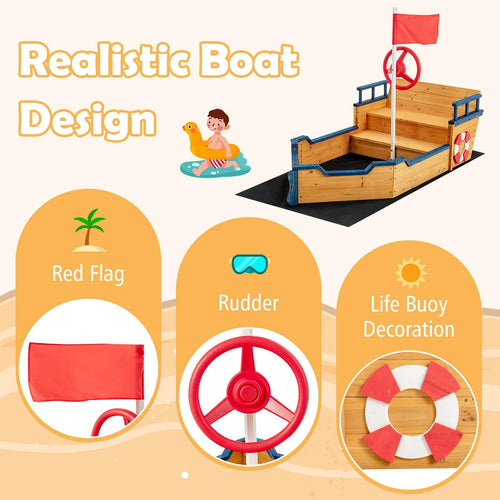 Wooden Kids Sandbox Outdoor Play Sandpit Toy w/2-in-1 Storage Benches