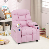 Kids PU Leather Recliner with Cup Holder and Footrest