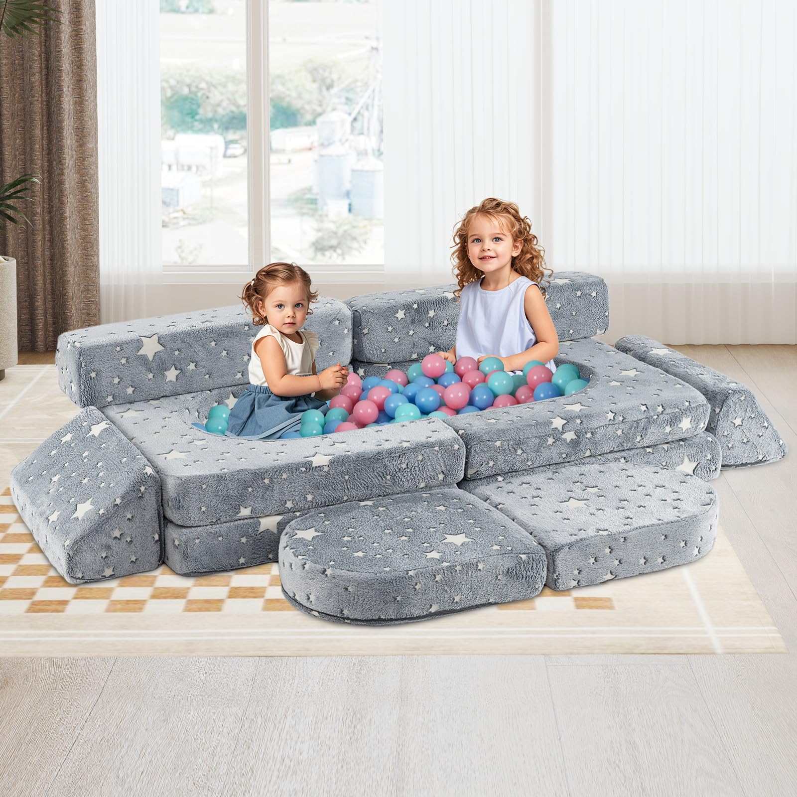 Modular Kids Play Couch, 8 PCS Toddler Creative Sectional Building Sofa