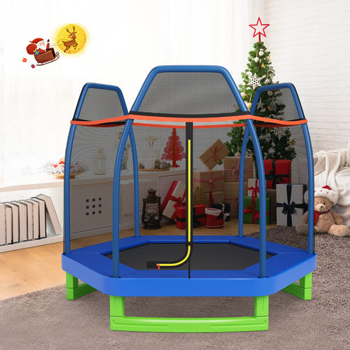 7FT Kids Trampoline w/Safety Enclosure Net & Spring Pad