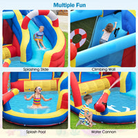 Nautical Themed Bounce House Water Park with Slide, Splash Pool, Climbing Wall, Water Gun, Outdoor Jumping Castle with Hose, Carry Bag, Repairing Kit, Stakes