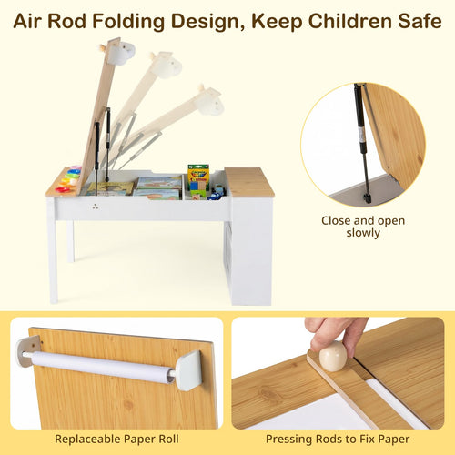 Toddler Art Craft Play Wood Activity Desk with 2 Chairs 4 Storage Canvas Bins Paper Roll for Writing Drawing
