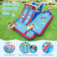 Water Slide Park, 5-in-1 Inflatable Jumping House w/Dual Slides, Climbing Wall, Splash Pool