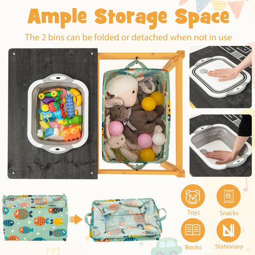 4-in-1 Kids Activity Table, Children Wooden Sensory Table Indoor Outdoor Play Study Desk w/Foldable Storage Bin