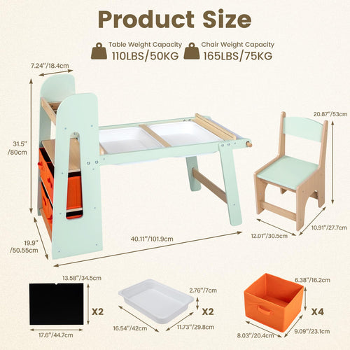 Sensory Table and Chairs Set for Toddlers, Wooden Activity Table with Paper Roll Holder,  Art Play Sand Water Desk