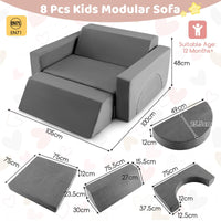 8 Pieces Kids Modular Play Sofa with Detachable Cover for Playroom
