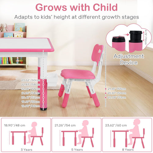 Kids Table and Chair Set, Height Adjustable Toddler Activity Desk with Graffiti Desktop Storage Boxes