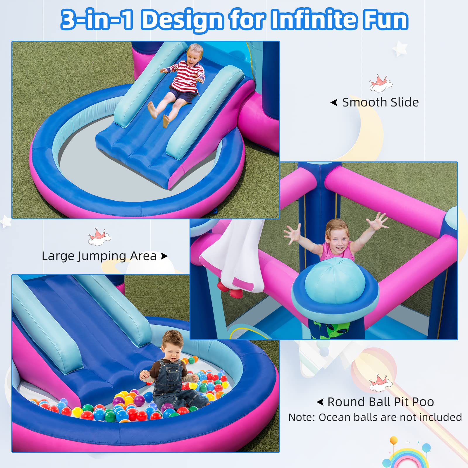 HONEY JOY Inflatable Bounce House, Space-Themed Kids Inflatable Castle