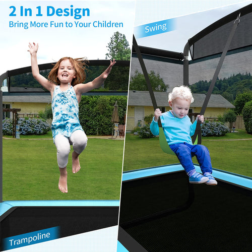 6FT Kids Recreational Trampoline, 2-in-1 Outdoor Toddler Trampoline w/Swing