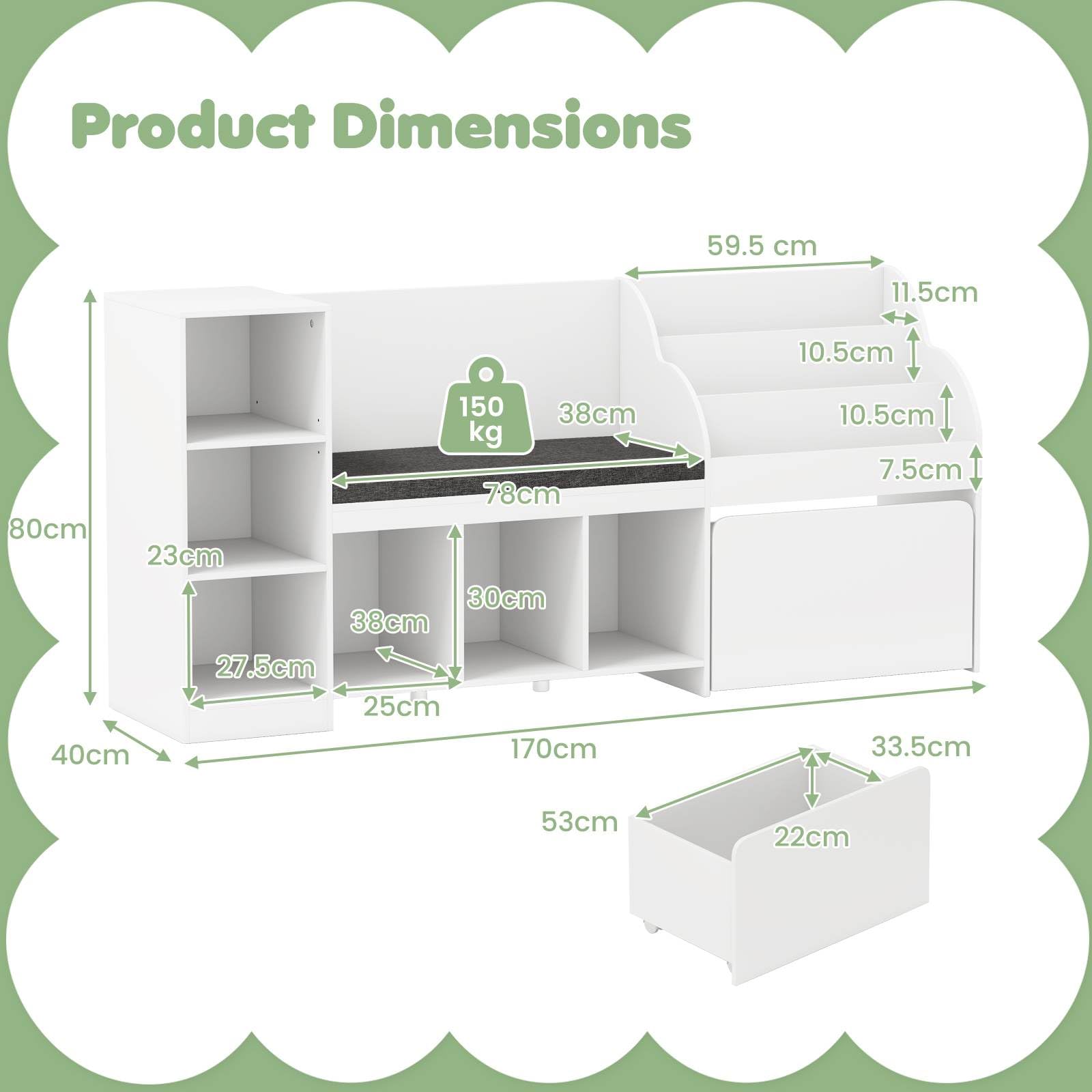 4-in-1 Kids Bookcase with Reading Nook and Removable Seat Cushion