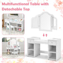 INFANS 2 in 1 Princess Makeup Desk and Chair Set with Drawers Tri-Folding Detachable Mirror Large Storage Shelves