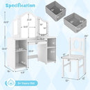 INFANS Kids Vanity, Princess Makeup Desk and Chair Set with Lights Mirror Drawer Storage Shelves