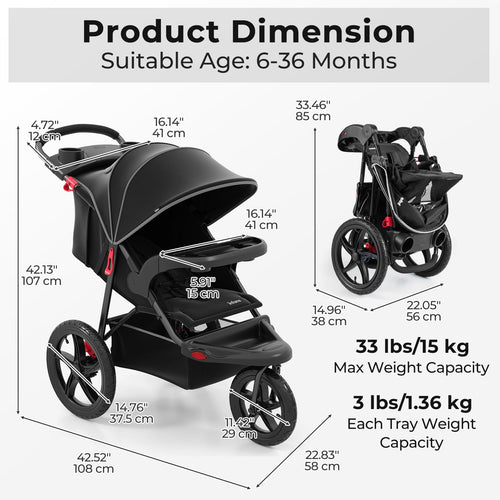 INFANS Jogging Stroller, Foldable Jogger with Air-Filled Tires Shock Absorbing Suspension