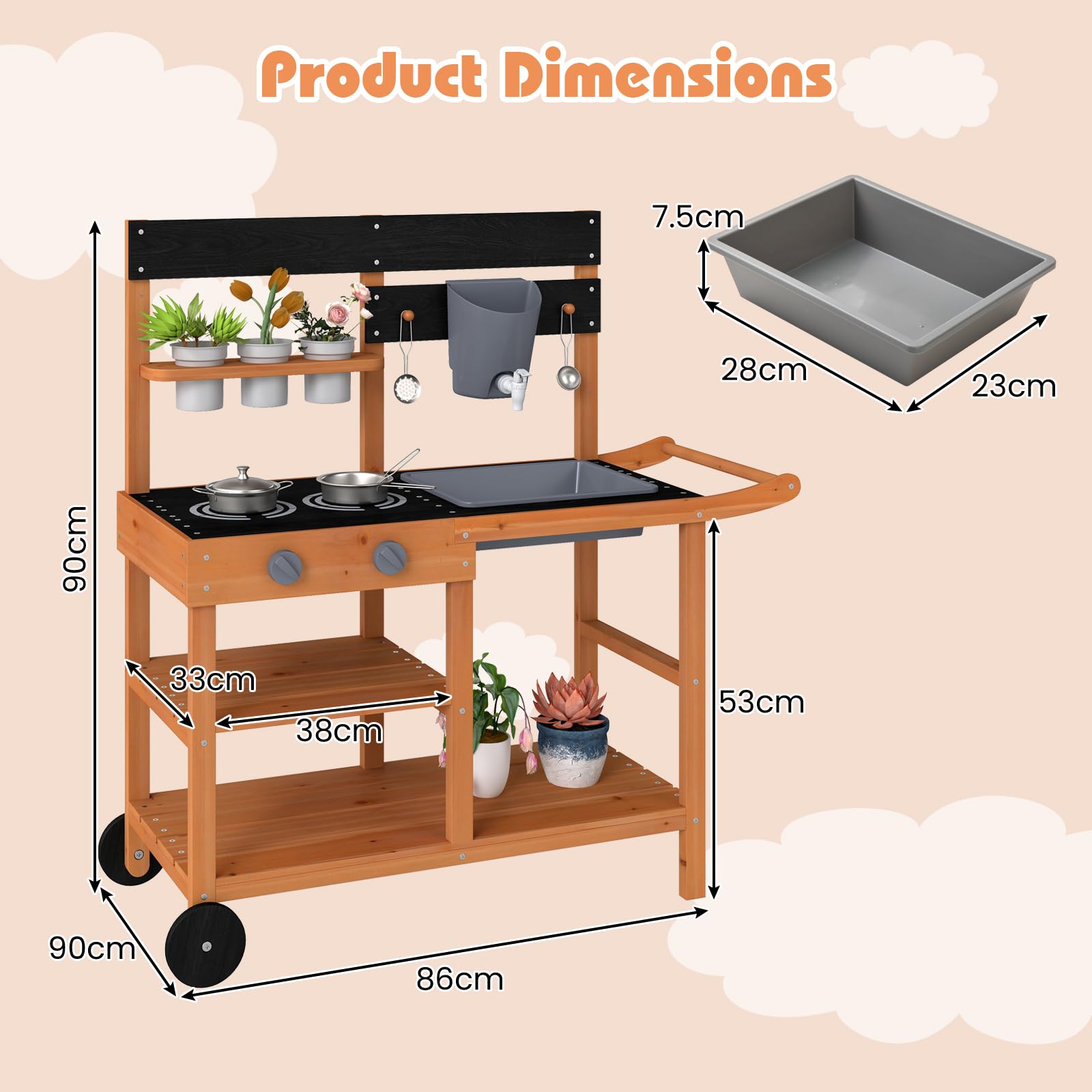 INFANS Mud Kitchen, Outdoor Play Kitchen with Awning Faucet Stoves Cooking Accessories
