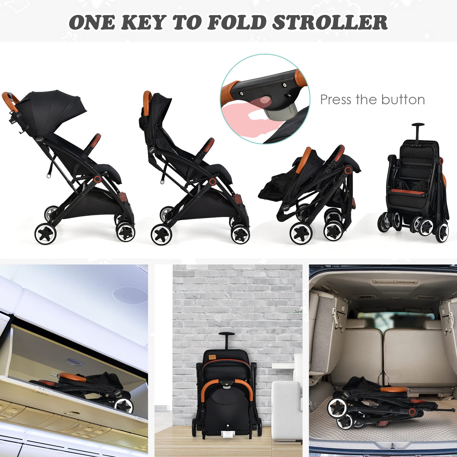 INFANS Travel Stroller, Lightweight Compact Baby Stroller for Airplane