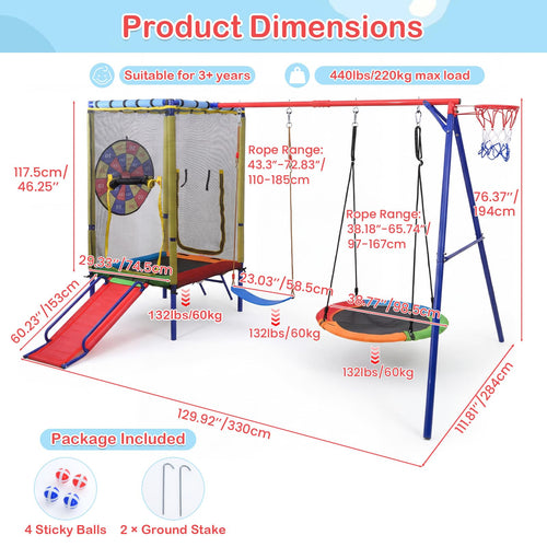 Swing Sets for Backyard, 6 in 1 Outdoor 220KG Heavy Duty A-Frame Metal Stand