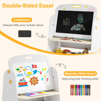Easel for Kids with Stool, 4-in-1 Double-Sided Adjustable Magnetic Chalkboard with Paper Roll