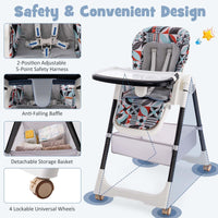5-in-1 folding baby high chair with wheels and footstool