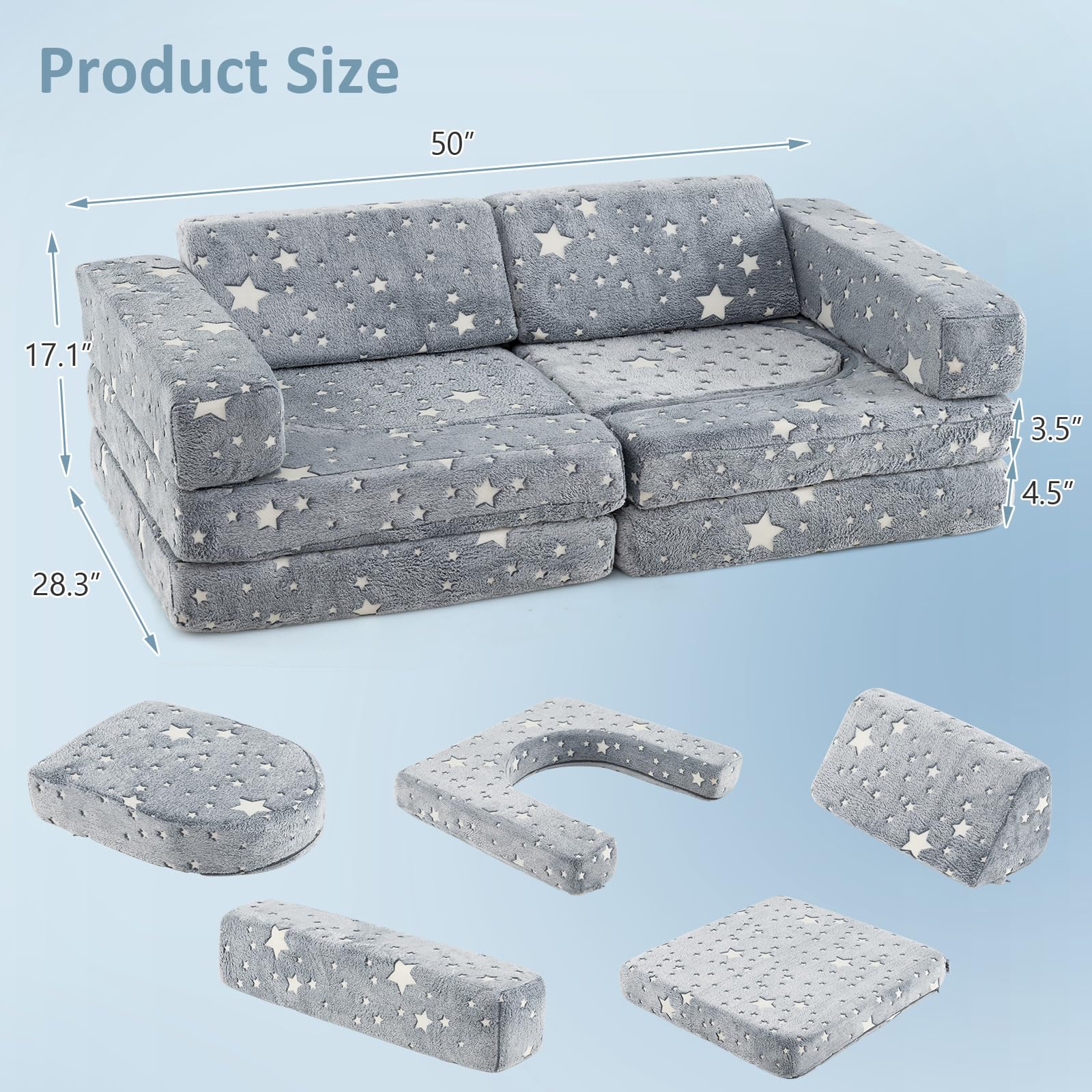 Modular Kids Play Couch, 8 PCS Toddler Creative Sectional Building Sofa