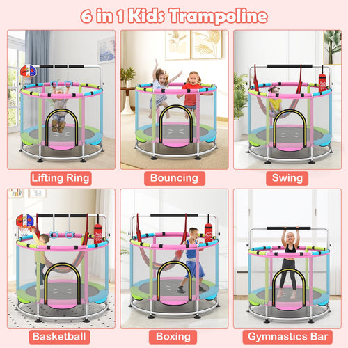 55" Trampoline for Kids Indoor Outdoor Adjustable Toddler Trampoline with Safety Enclosure Net