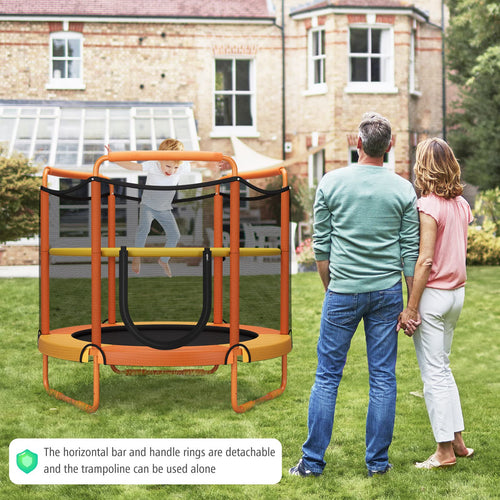 60"/5FT Trampoline for Kids, 3-in-1 Heavy Duty Mini Trampoline w/Ring and Horizontal Bar
