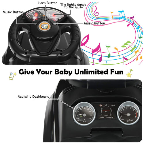 3 in 1 Kids Ride On Push Car, Stroller Sliding Walking Car with Horn, Music, Light