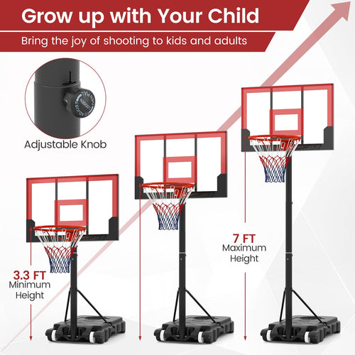Basketball Hoop Outdoor Portable 1.4-2.5m Height Adjustable Goal System with Wheels Shatterproof Backboard