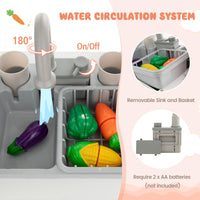 INFANS Corner Kids Kitchen Playset with Real Running Water Circulation Realistic Light Sound Stove Storage Cabinet