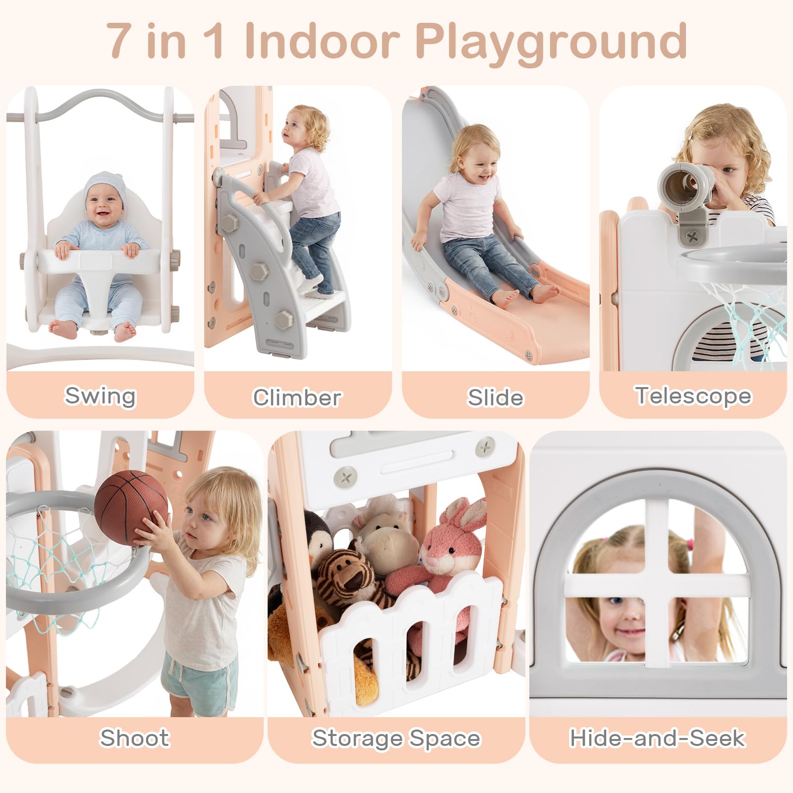 Toddler Slide and Swing Set, 7 in 1 Kids Indoor Outdoor Playground