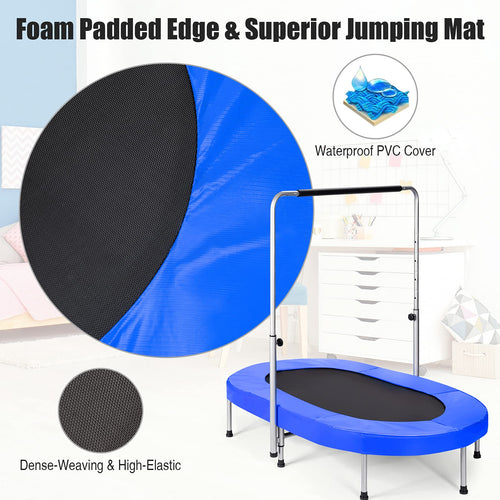Double Trampoline for 2 Kids, Children Foldable Jumping Fitness Trampoline w/Adjustable Handrail & Safety Pad