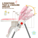 Folding Baby Highchair Eating Feeding Table Booster Seat with 6-Level Height Adjustment