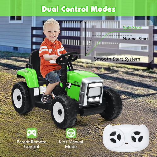 Kids Ride On Car, 12V Electric Ride On Tractor with Trailer for Children, Electric Toy Car for Over 3 w/Remote Control