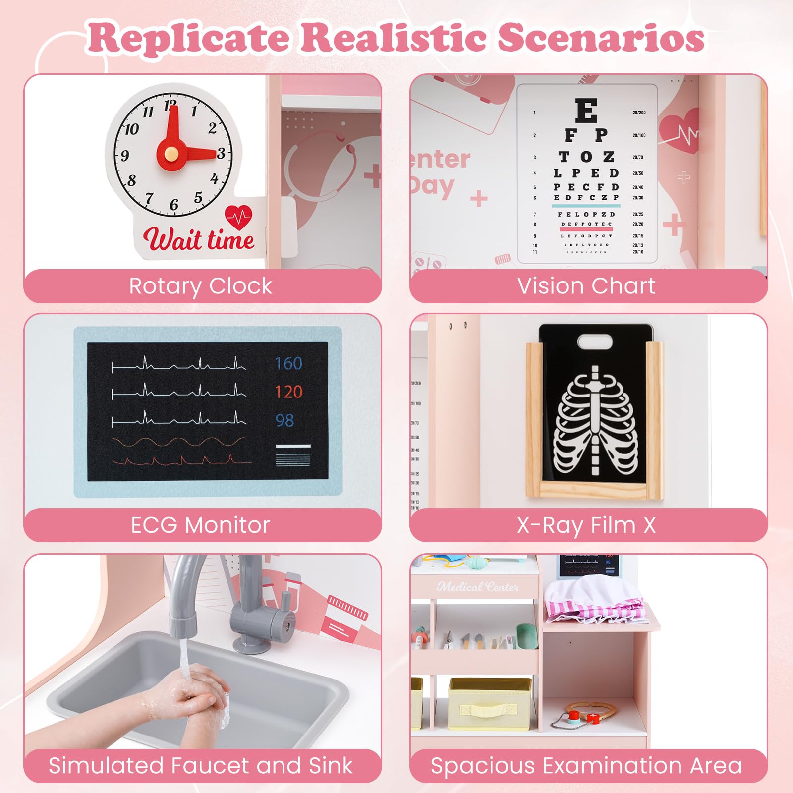 Kids Doctor Playset, Wooden Pretend Medical Station Activity Center Toy Set