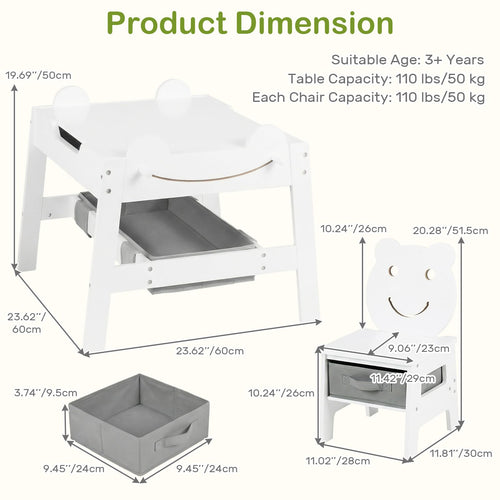 INFANS Kids Table and Chair Set, 4 in 1 Wooden Activity Desk