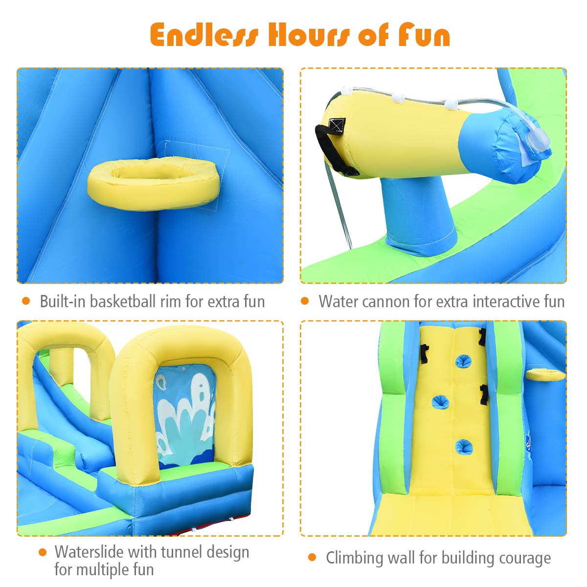 Kids Inflatable Water Slide, 5 in 1 Giant Water Slide Bouncer Park w/Splash Pool