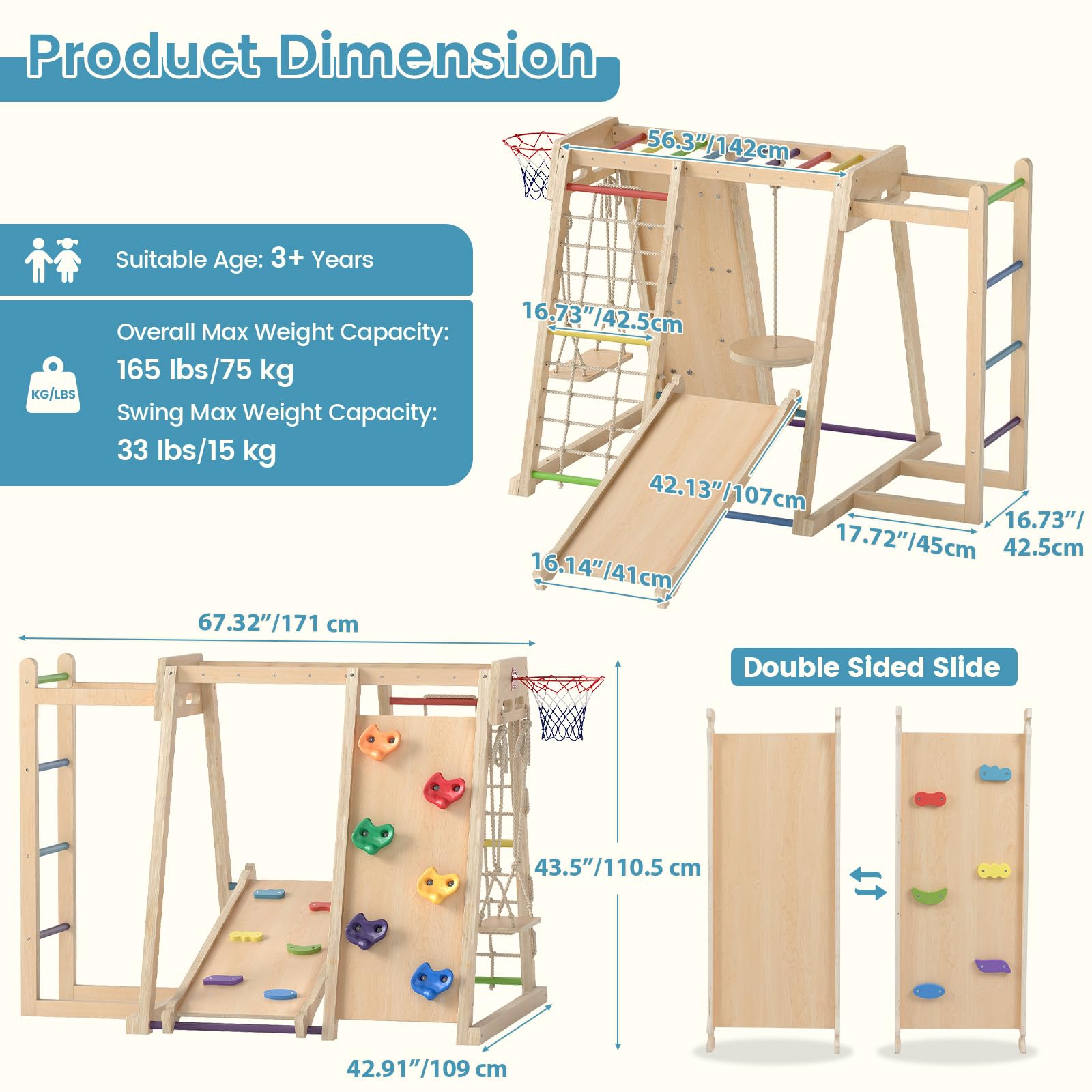 Indoor Jungle Gym, 9 in 1 Wooden Montessori Baby Climbing Toys