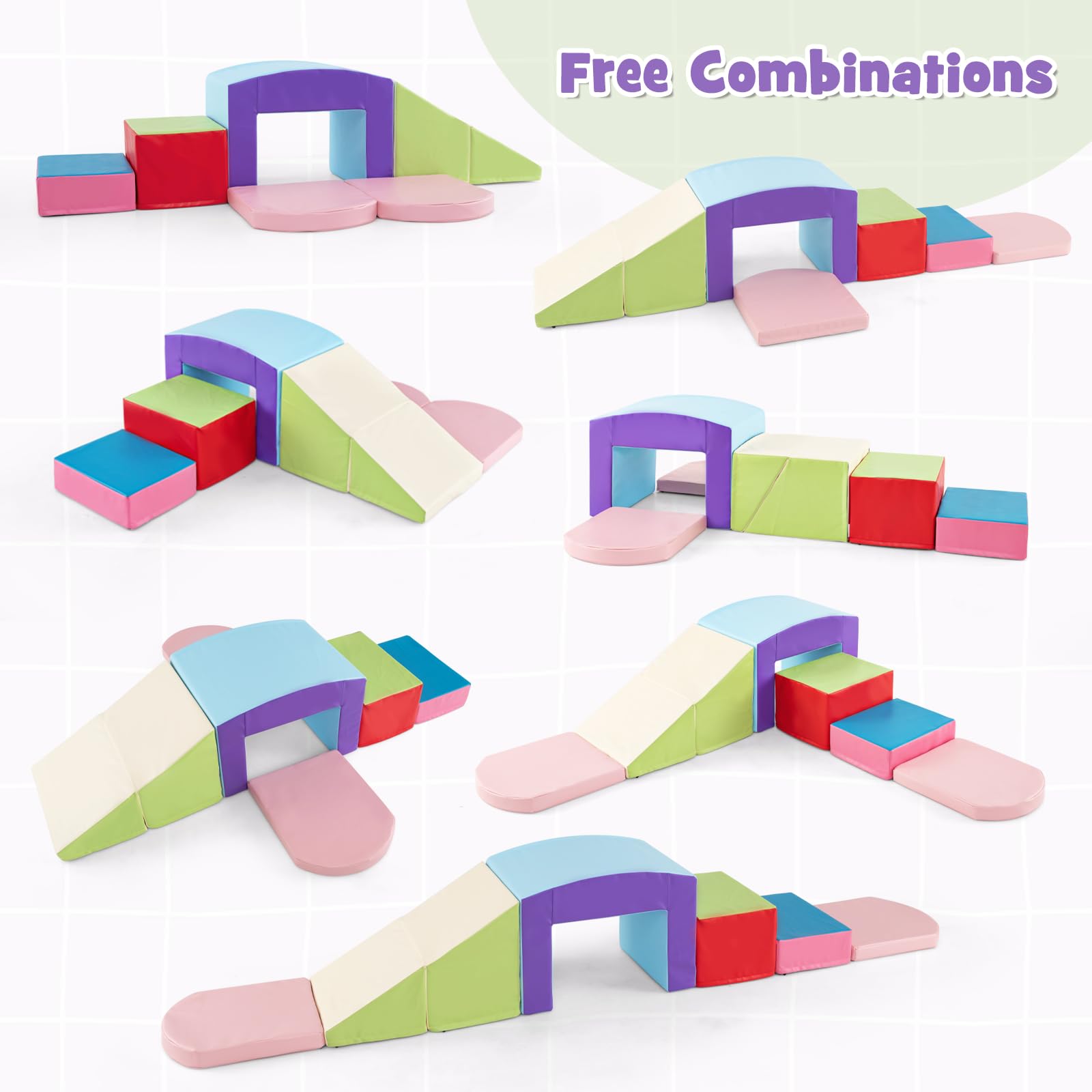 OLAKIDS Climbing Toys for Toddlers, 7 Piece Indoor Baby Foam Blocks Soft Play Set with PU Leather