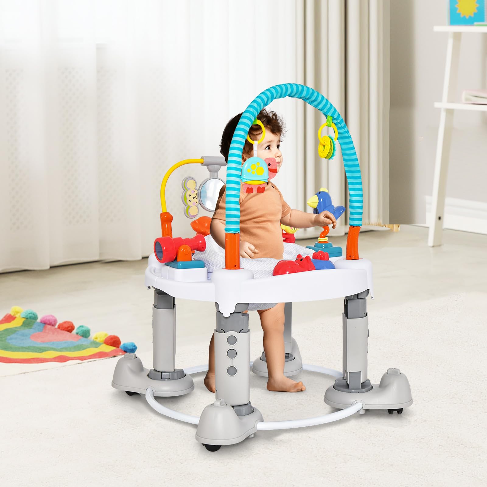 INFANS 5 in 1 Toddler Bouncing Activity Saucer Playtime Mat Activity Table with 360°Rotating Seat