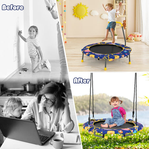 36" Kids Trampoline & Swing Set Convertible, 2 in 1 Kids Saucer Tree Swing, Toddler Fitness Rebounder