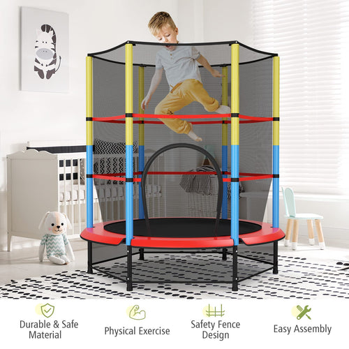 55" Kids Trampoline with Safety Enclosure Net, Mini Toddler Trampoline w/Seamless Jump Mat
