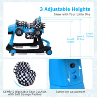 4-in-1 Foldable Activity Car Walker with Adjustable Height and Speed
