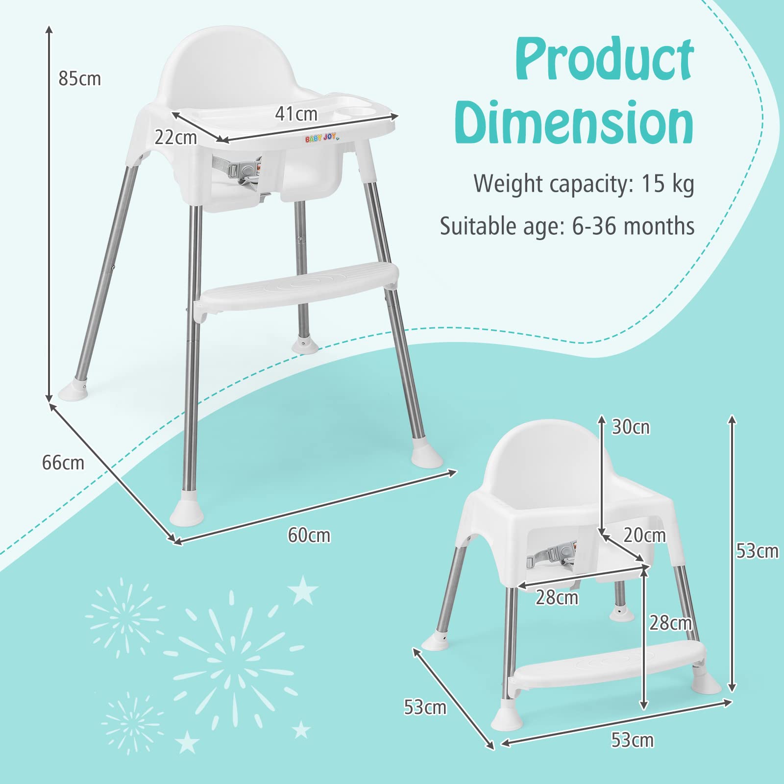 4-in-1 Convertible Baby High Chair with Removable Double Tray