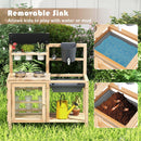 Mud Kitchen for Kids Outdoor, Wooden Toddler Play Kitchen with 12 Plant Pots, Faucet, Stoves